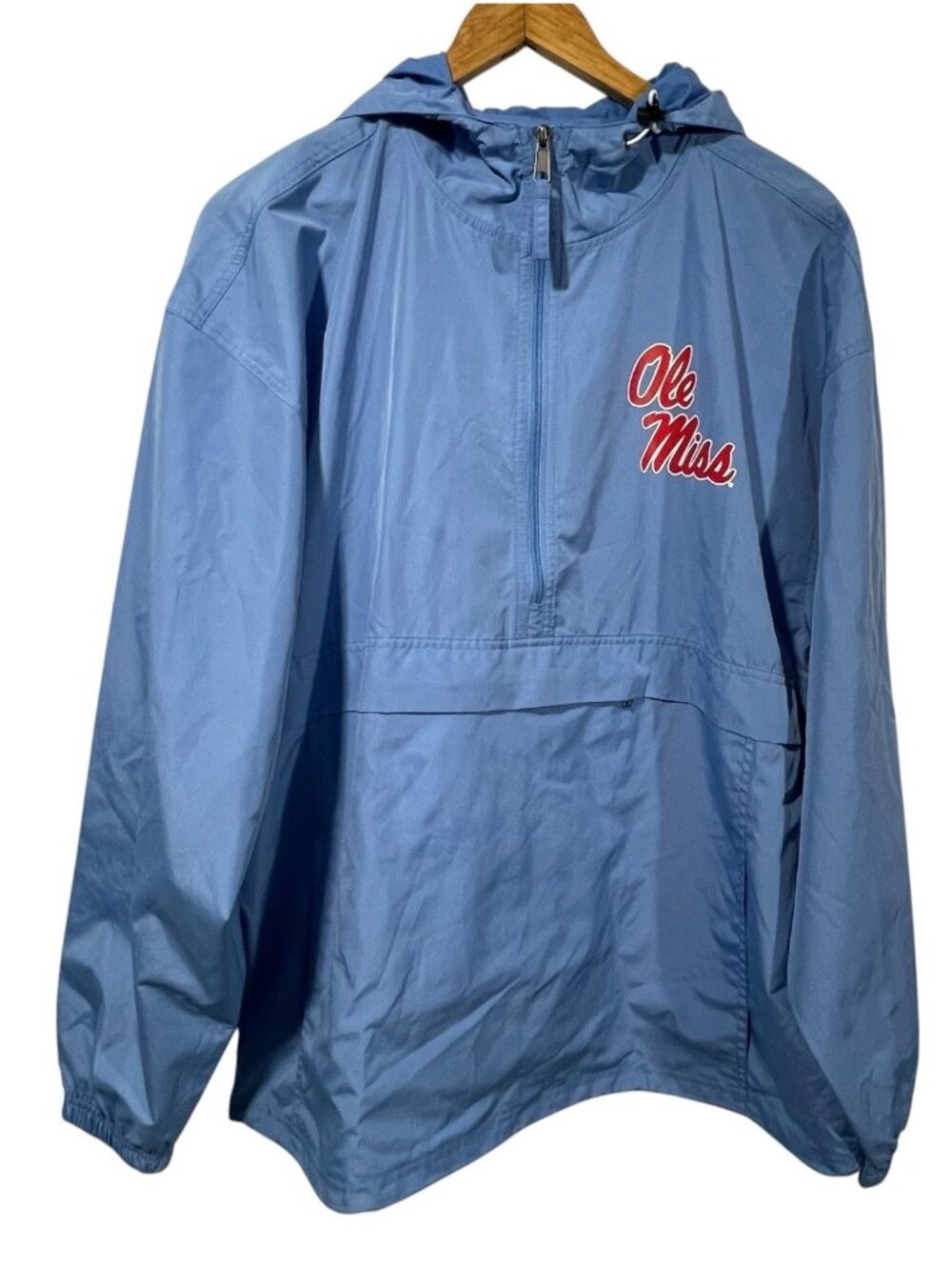 Champion Ole Miss Rebels 1/4 Zip Windbreaker Hoodie Pullover  Blue Sz XL